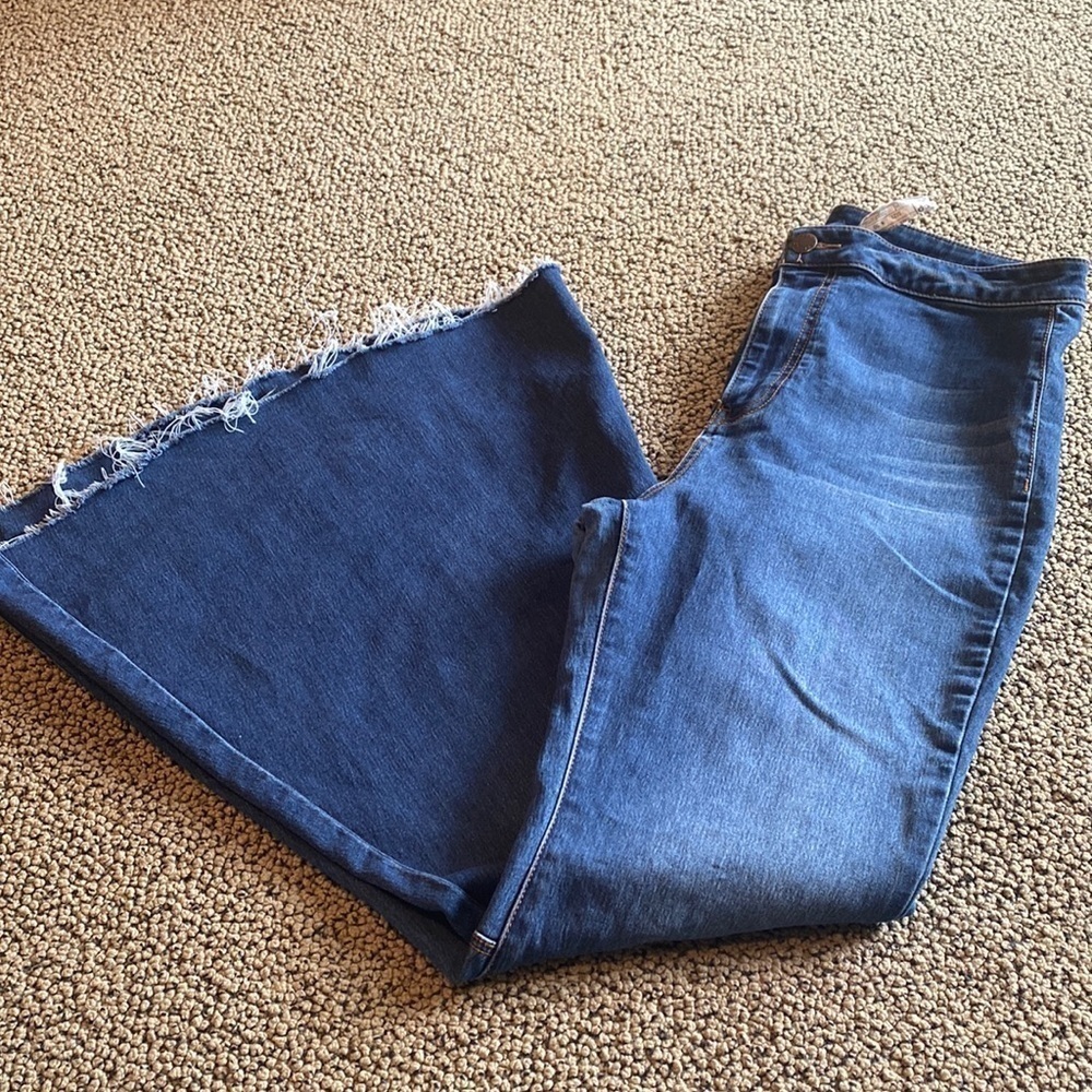 Free People Dark Blue Denim Wide Leg Flare Jeans